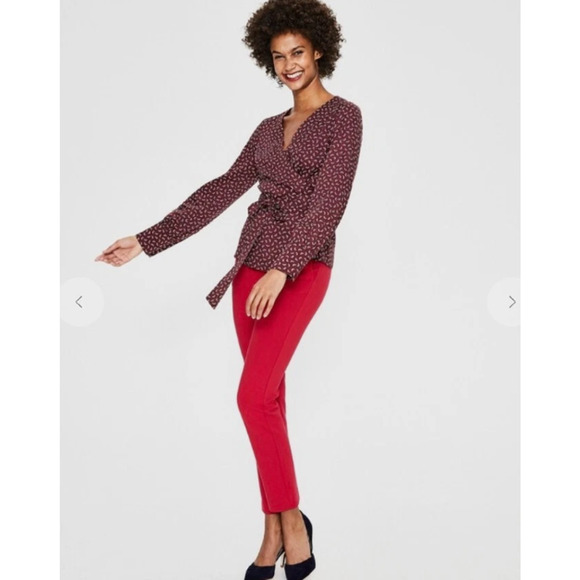 Boden Women's Belle Wrap Tie Waist Maroon Rainbow Long Sleeve Blouse Top - 14R - Picture 4 of 11